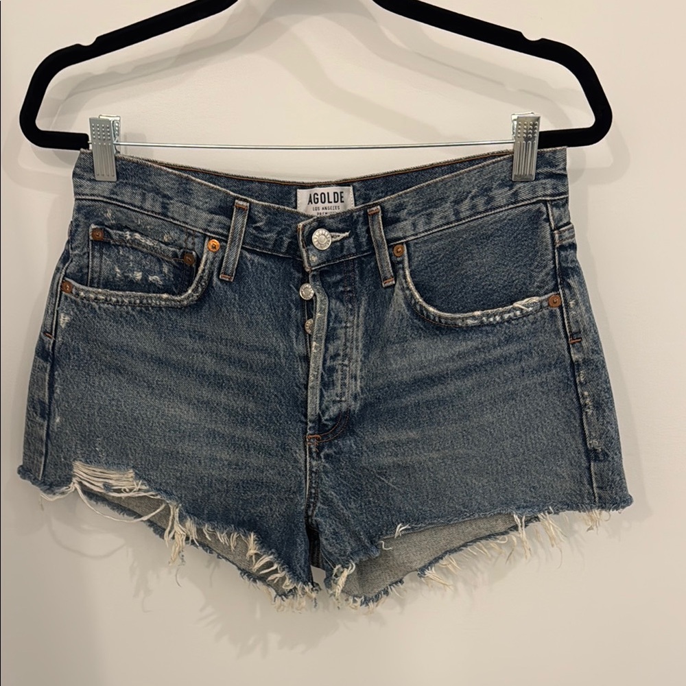Agolde Blue Jean Shorts High-Waisted Distressed